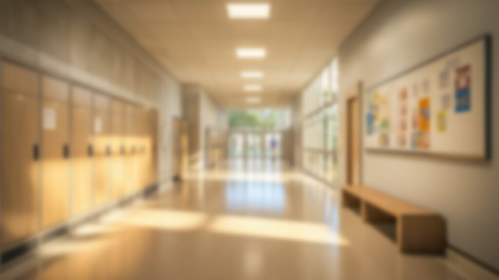 Blurred Image of a School Hallway with Lockers