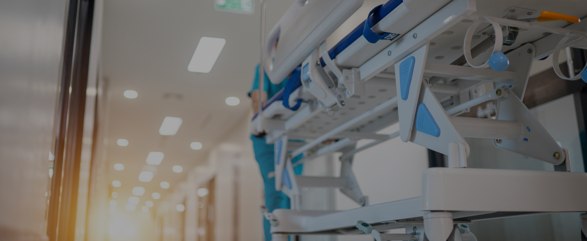 Hospital hallway with hospital bed